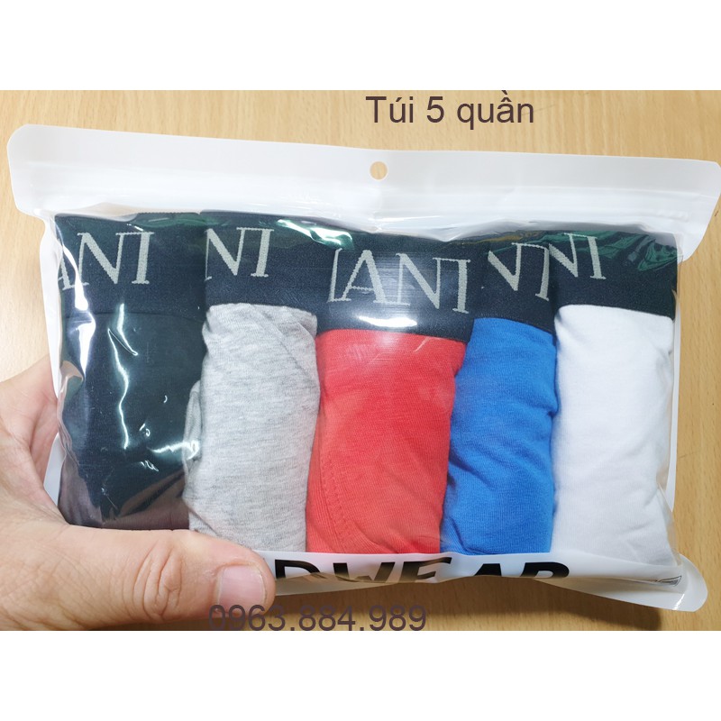 Hộp 5 quần boxer nam E.01 dáng sịp đùi cạp cap, dệt chất cotton, các màu khác nhau- Ảnh, video shop làm