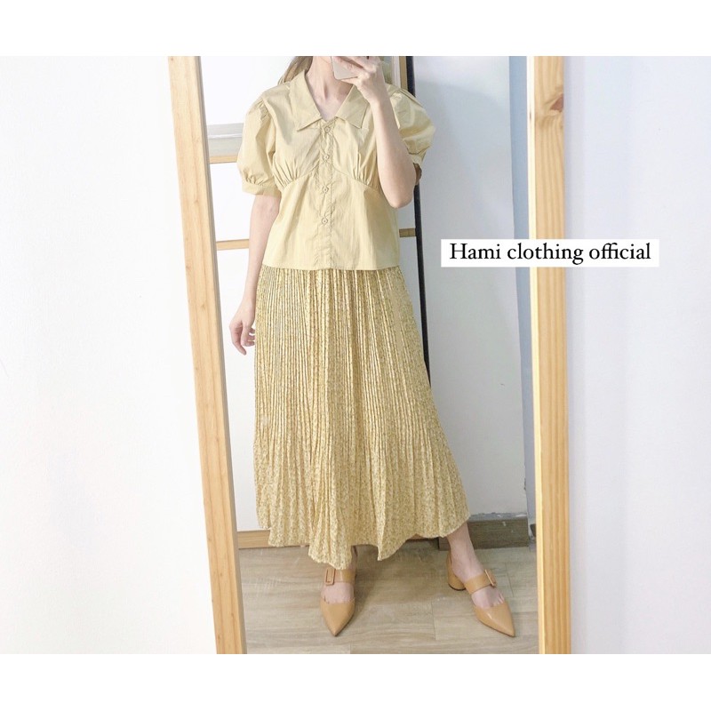 Chân váy hoa nhí xếp ly 2 lớp chất voan lụa Hàn Quốc cao cấp mềm mát, chống nhăn | BigBuy360 - bigbuy360.vn