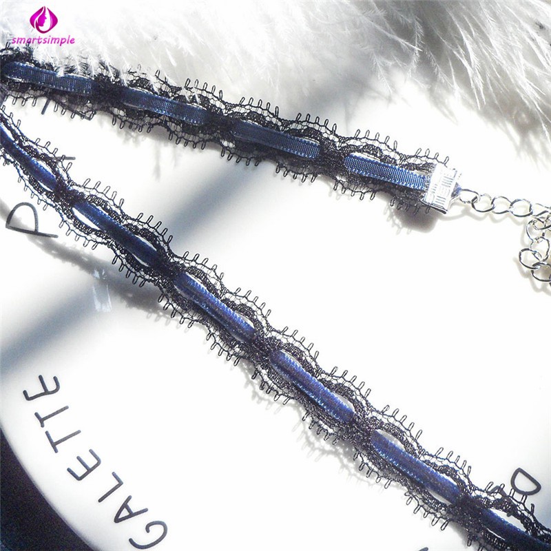 Vòng cổ choker phối ren màu xanh dương thiết kế độc đáo thời trang cho nữ