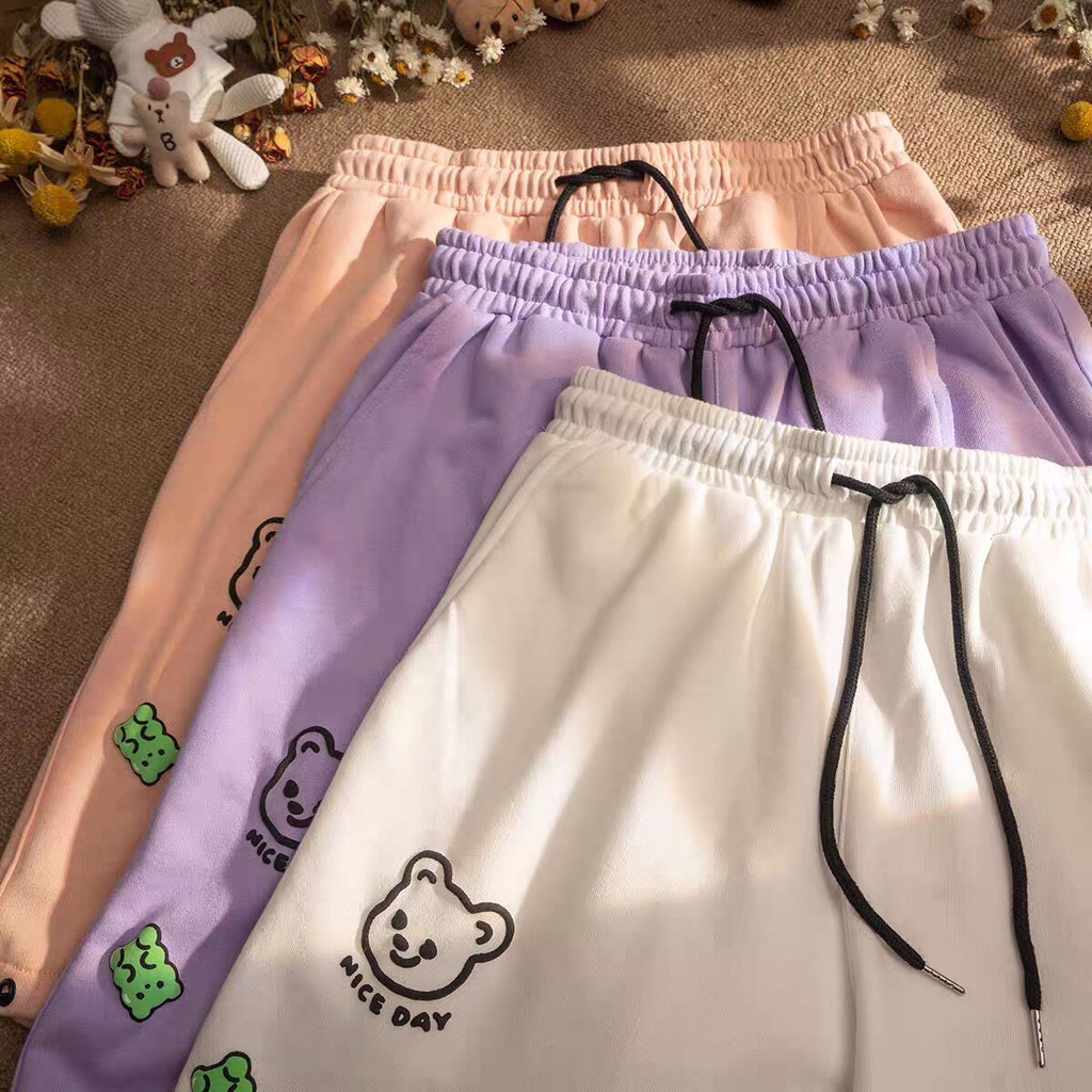 Quần đùi in hình gấu nice day ống rộng ullzang 💕 Quần đùi siêu cute | BigBuy360 - bigbuy360.vn