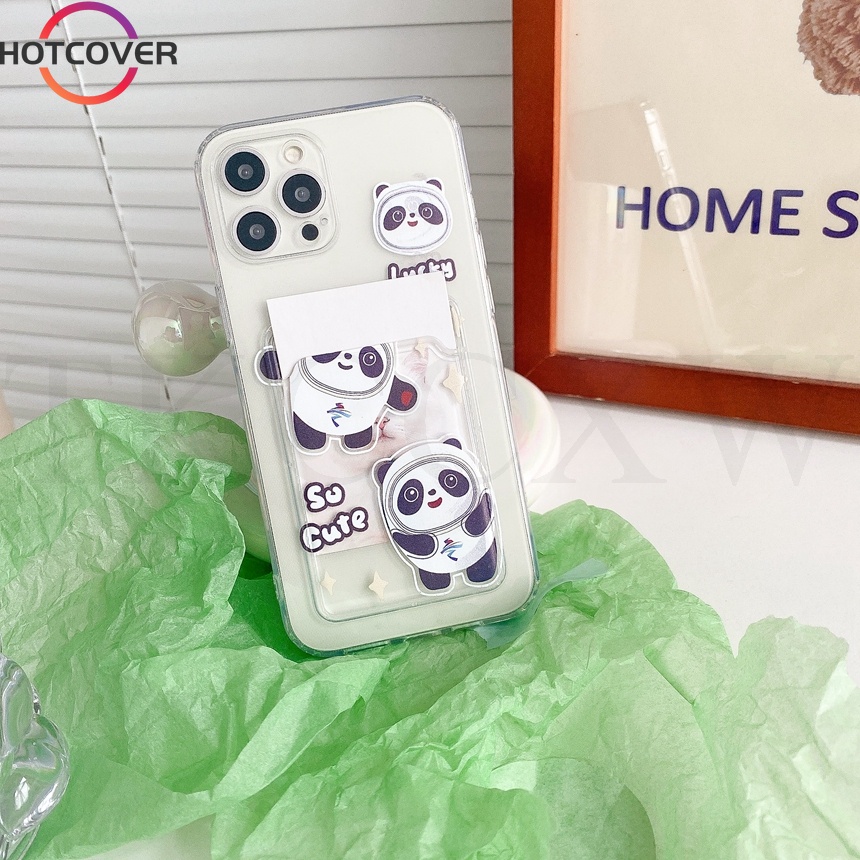 Ốp Điện Thoại Dẻo Trong Suốt Kèm Ngăn Đựng Thẻ Hình Gấu Trúc Cho Iphone 12 13 Mini 12 13 11 Pro XS Max XR X