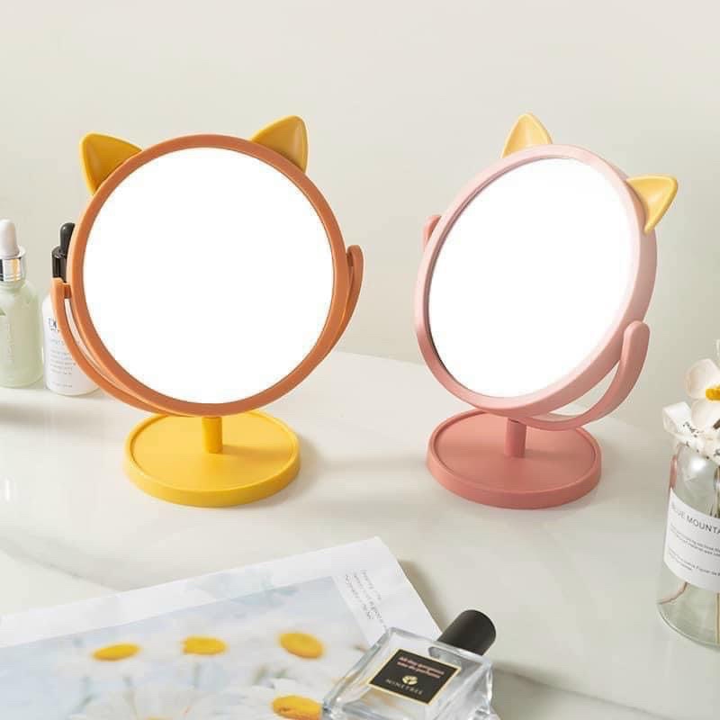 Gương để bàn tai mèo + tai thỏ ngắn