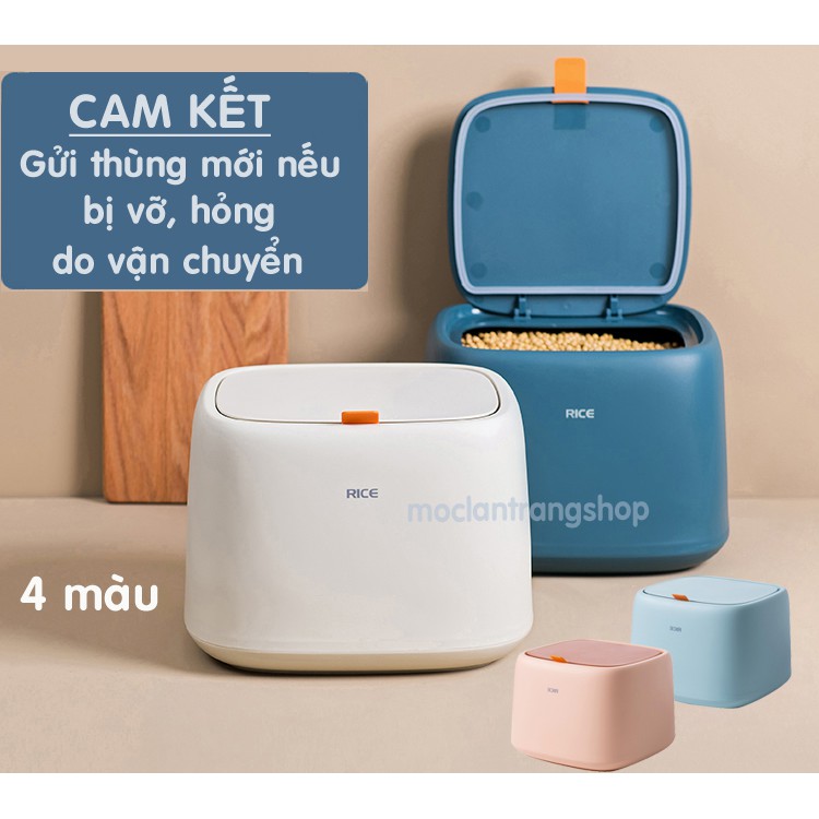 Thùng gạo nhựa vuông thông minh phong cách Bắc Âu 10kg, tặng bơ đong gạo. Hộp đựng gạo ngũ cốc đồ khô đựng hạt cho mèo