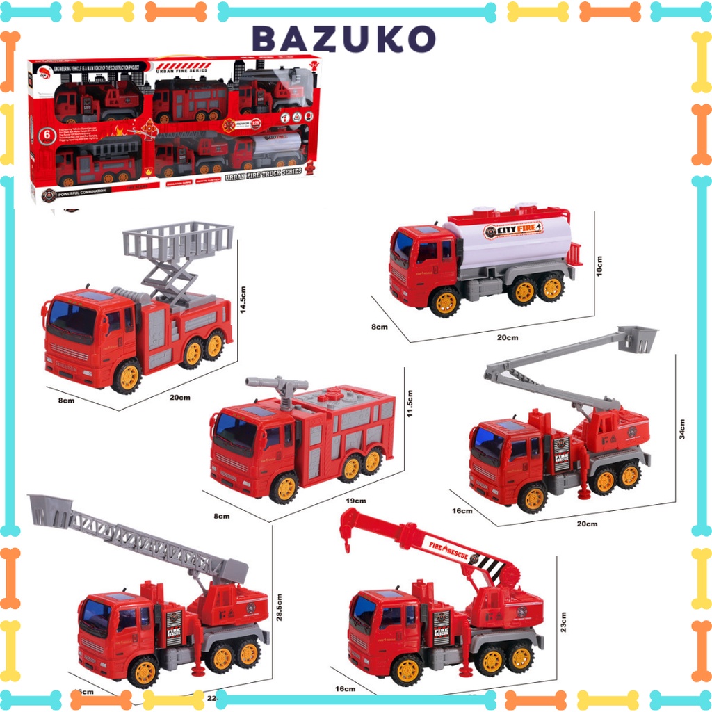 Đồ chơi ô tô mô hình set 6 xe cứu hoả cỡ lớn cho bé