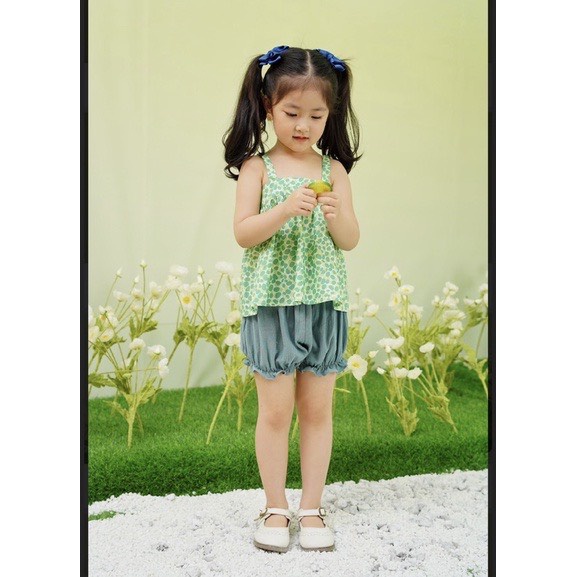 Bộ 2 dây xanh lá quần ngắn cho bé gái từ 8 - 25 kg bộ hai dây O.P KIDS OP KIDS OPKIDS