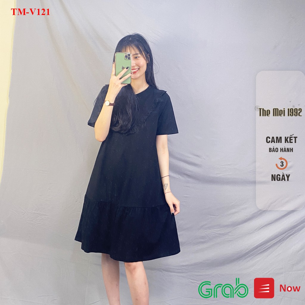 Váy thun suông nữ The Mei 1992 - Đầm bầu bigsize cố tròn kèm viền bèo dáng đuôi cá chất cotton thoáng mát | BigBuy360 - bigbuy360.vn