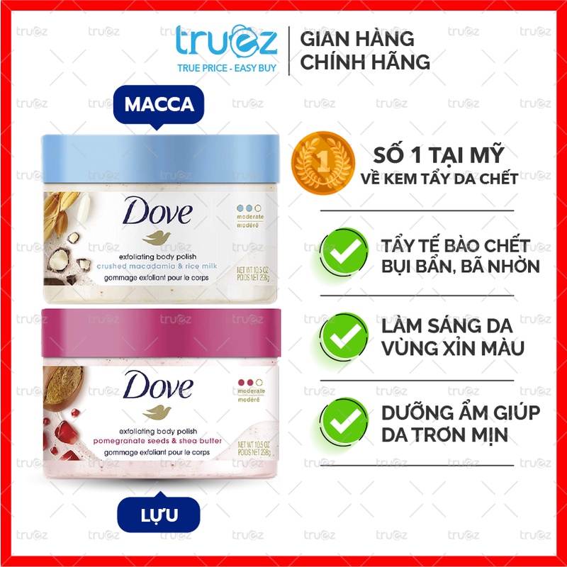 Kem tẩy da chết Dove [Bản Mỹ] hũ lớn 298g tẩy da chết toàn thân Dove Exfoliating Body Polish [Chính hãng]