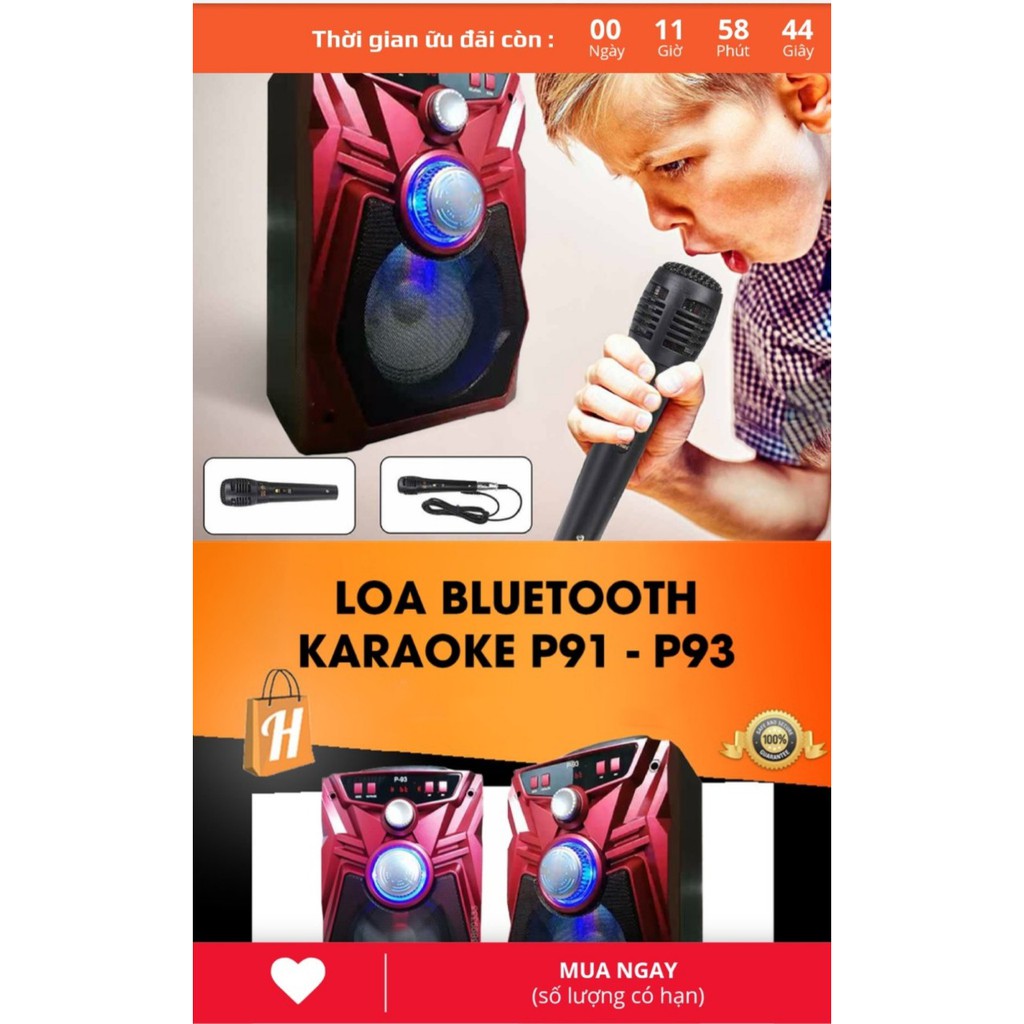 Loa bluetooth karaoke   P93   di động tặng kèm 1 micro 20w