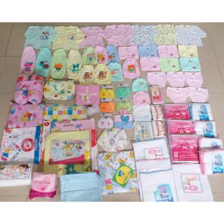 Combo đồ sơ sinh trọn gói khăn sữa, tả, quần áo, chăn, chiếu...