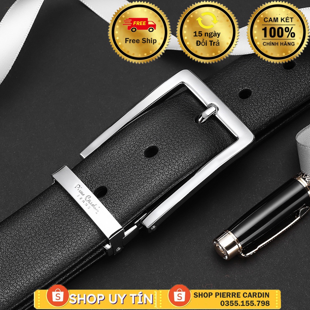 Thắt lưng xỏ Pierre Cardin dây da bò, hộp gỗ