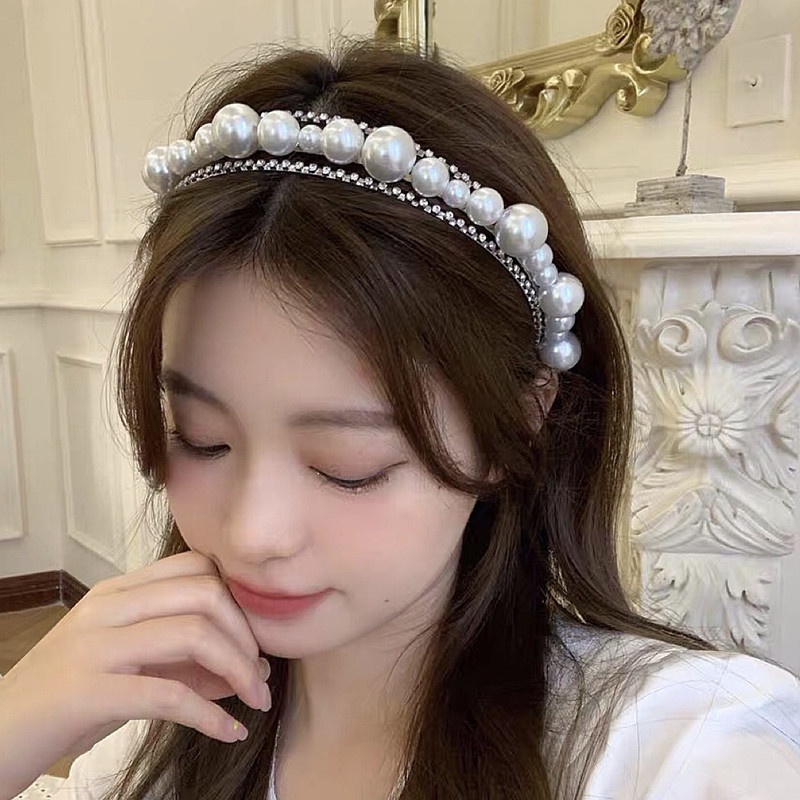 Băng Đô Cài Tóc Handmade Hình Vương Miện Có Đính Đá Và Ngọc Trai
