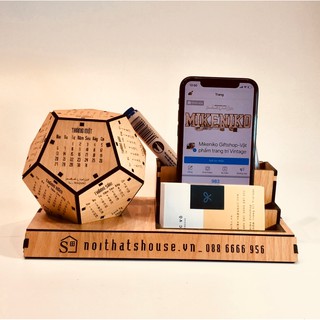 LỊCH GỖ ĐỂ BÀN 12 MẶT 2020 +HỘP BÚT+ NAMECARD - KHẮC LASER THEO YÊU CẦU  (MÃ: OLG02)