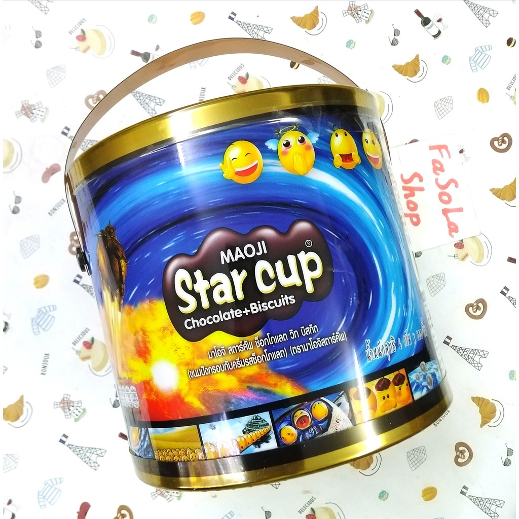 Bánh quy viên kem sô cô la STAR CUP MAOJI Thái Lan 600g cốc kẹo viên giòn kem sữa Prairie snack starcup thailand thìa