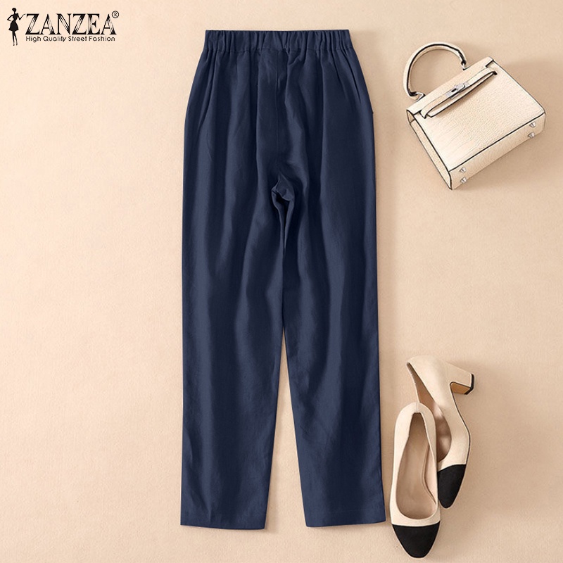 Zanzea Quần Dài Lưng Thun Màu Trơn Có Túi Thời Trang Cho Nữ