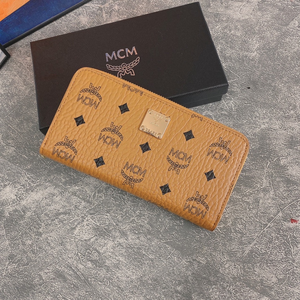 Ví khóa dài ngắn MCM nâu họa tiết logo LA 2022 fullbox
