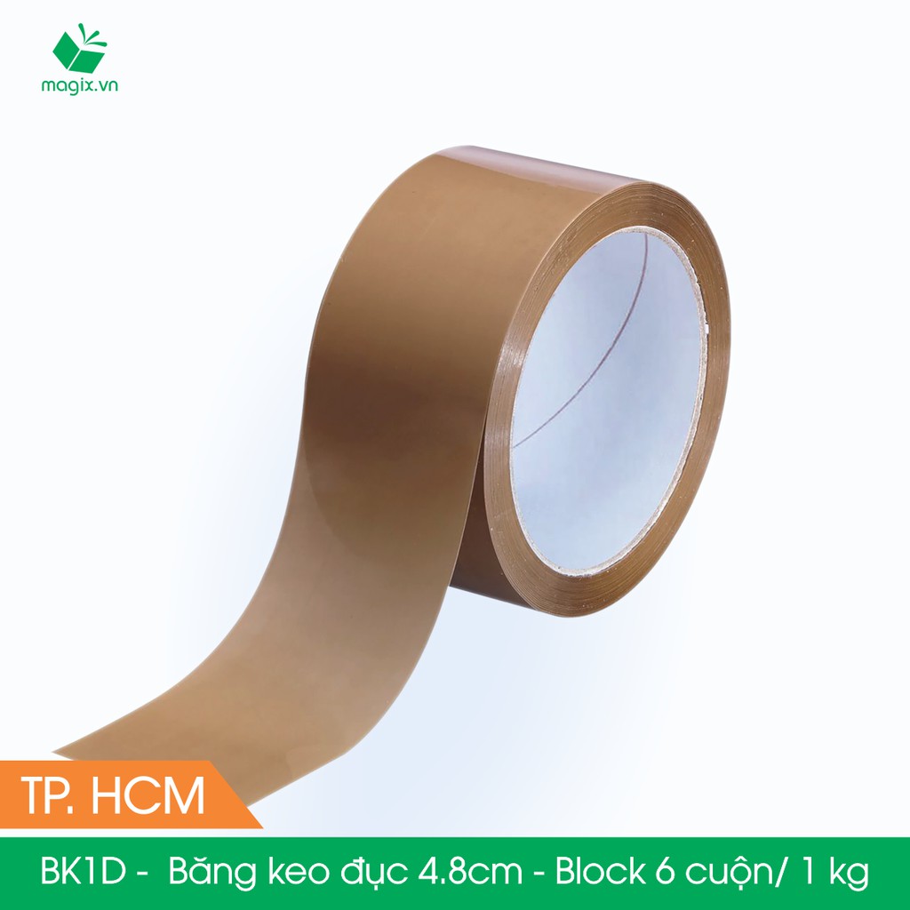 BK1D -  Băng Keo Đục - 4.8cm - Block 6 cuộn/kg - Bộ 12 cuộn băng dính đục đóng thùng hộp carton