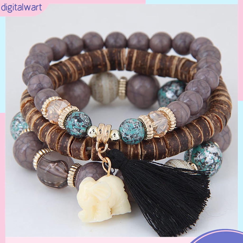 Set 3 Vòng Tay Chuỗi Hạt Nhựa Nhiều Lớp Phong Cách Bohemia Cho Nữ