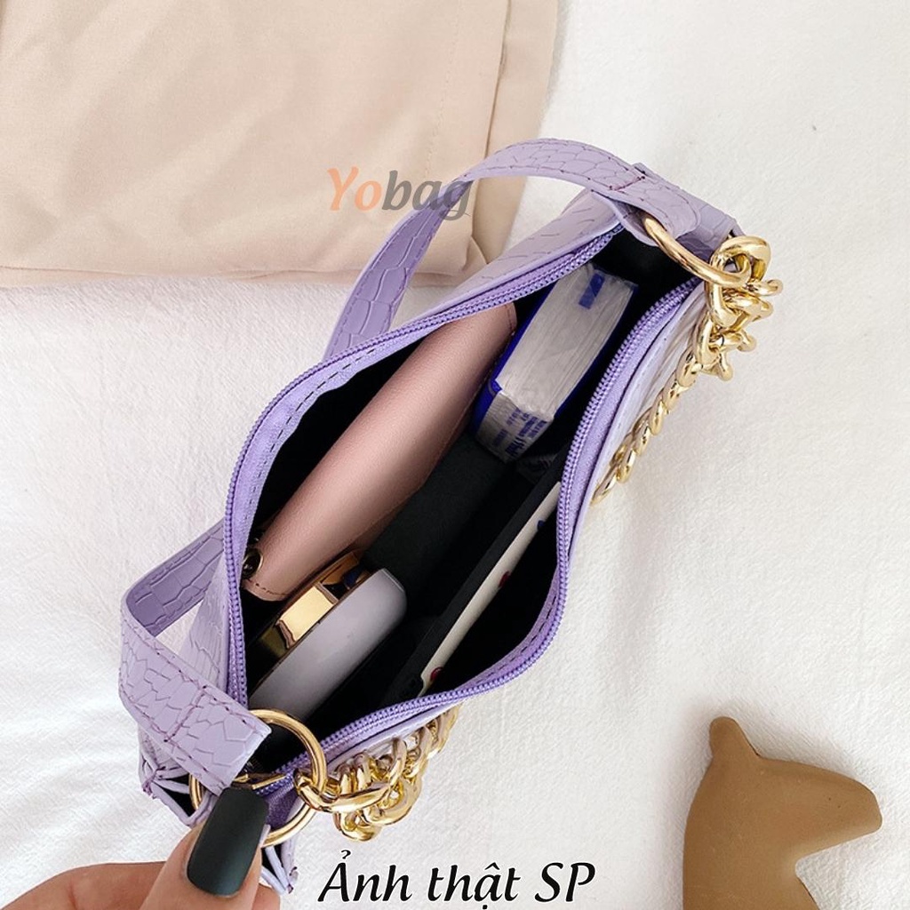 Túi xách nữ kẹp nách vân da form đẹp mix dây xích thời trang Hàn Quốc TX1