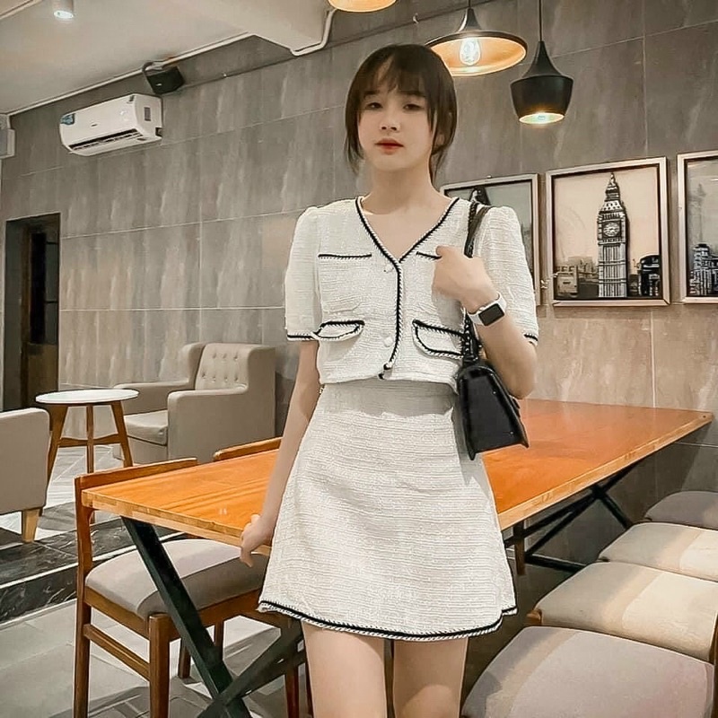SET ÁO CROPTOP DẠ VIỀN KÈM VÁY