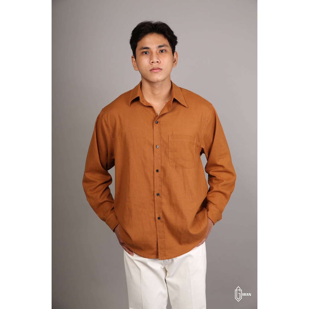 ÁO SƠ MI LINEN NÂU CỔ ĐIỂN PASTEL FORM RỘNG | GIRAN