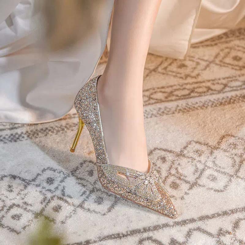 Giày Cao Gót Cô Dâu Đính Đá Pha Lê Sang Trọng