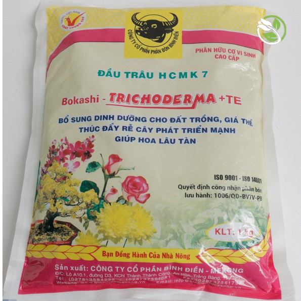 Phân Bón Đầu Trâu HCMK7 Hữu Cơ TRICHODERMA+TE (BIORGANIC) Dùng Cho Rau, Cây Kiểng - Gói 1kg