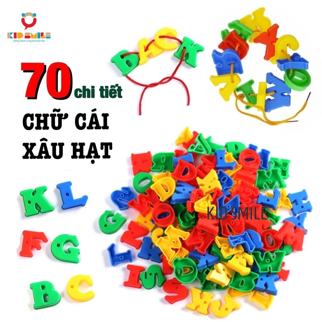 [Bb124] Bộ đồ chơi 70 chữ cái Tiếng Anh kết hợp xâu dây nhựa cao cấp, rèn kỹ năng khéo léo và nhận biết chữ cái cho bé