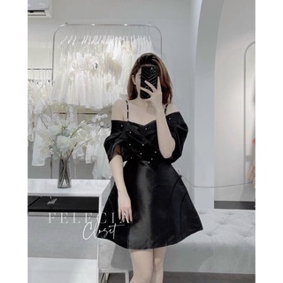 ĐẦM ĐEN 2S PHỐI VOAN RỚT VAI PHỒNG  ✨
