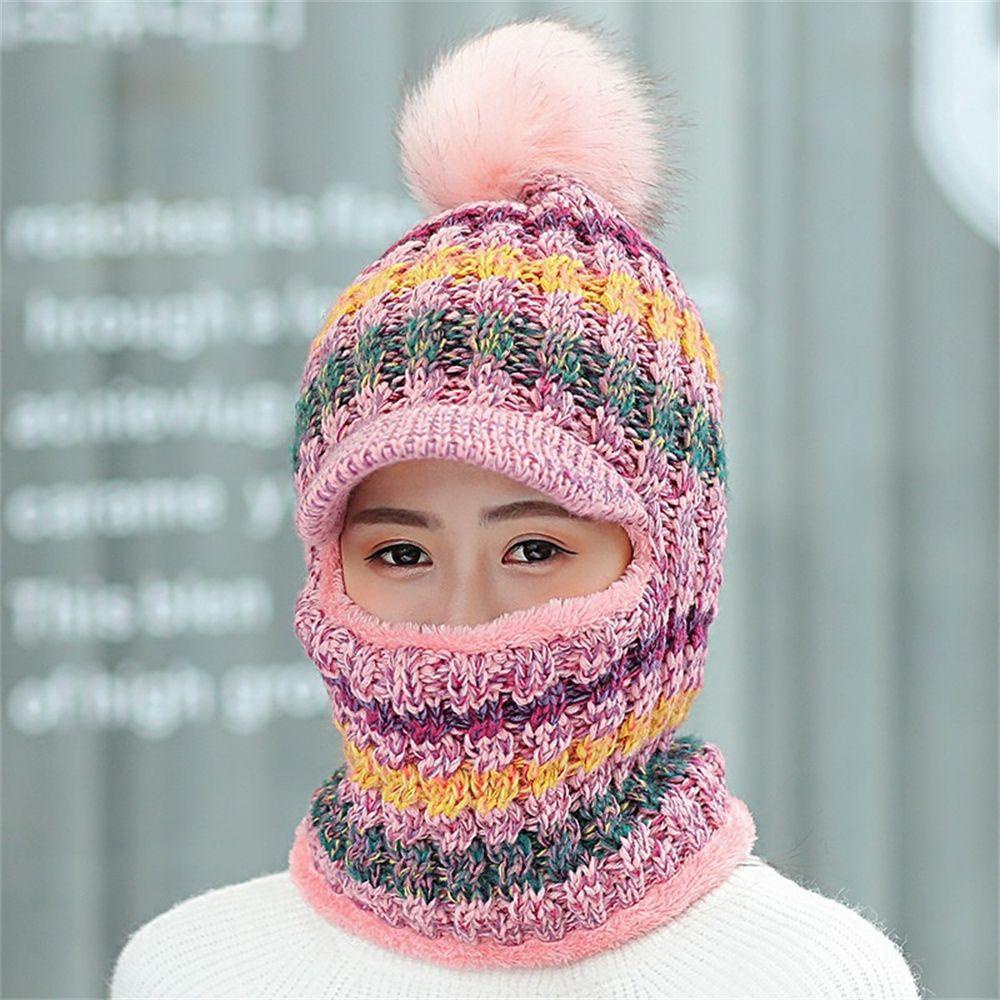 Mũ Len Che Tai Giữ Ấm Đính Quả Bông Balaclava Pom Poms Dành Cho Nữ