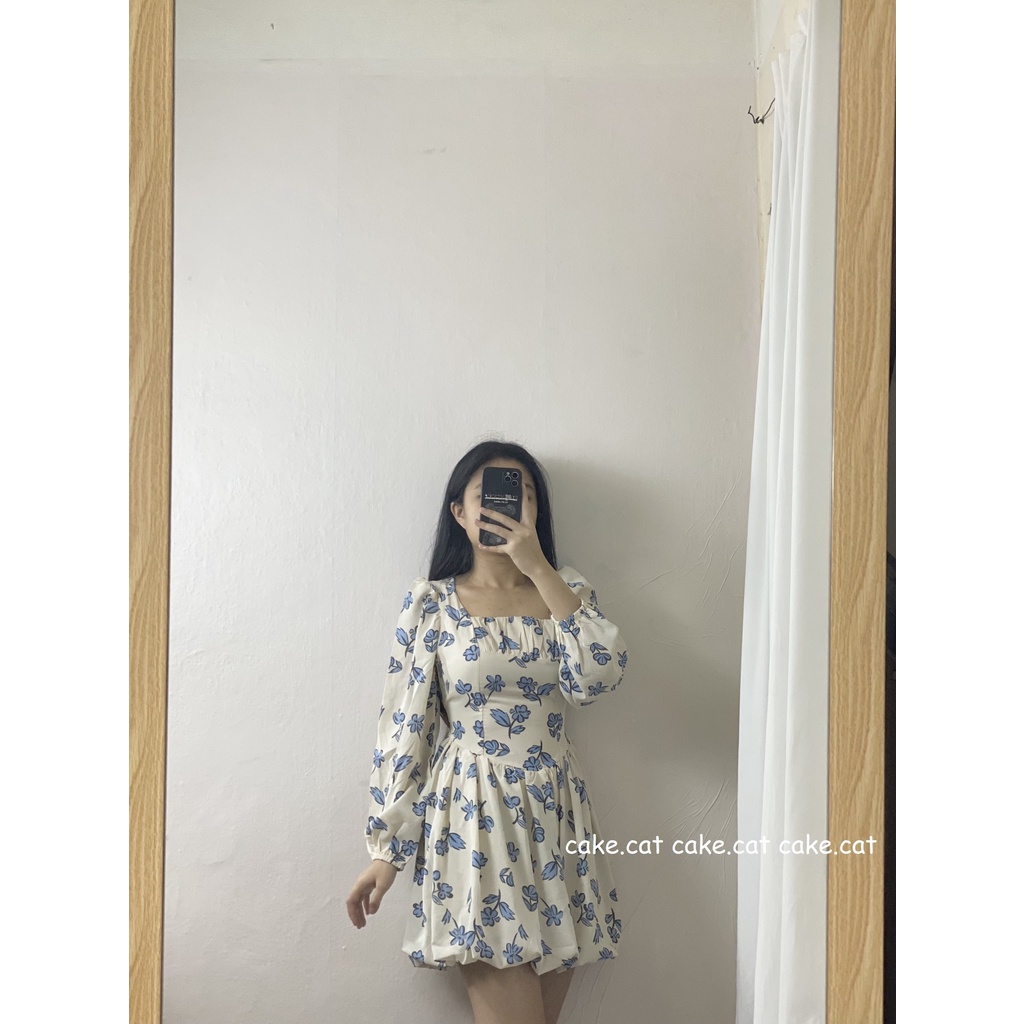 [VIDEO/ ẢNH THẬT] Đầm Váy Phồng Hoa Xanh Cổ Vuông Kiểu Cổ Điển | BigBuy360 - bigbuy360.vn