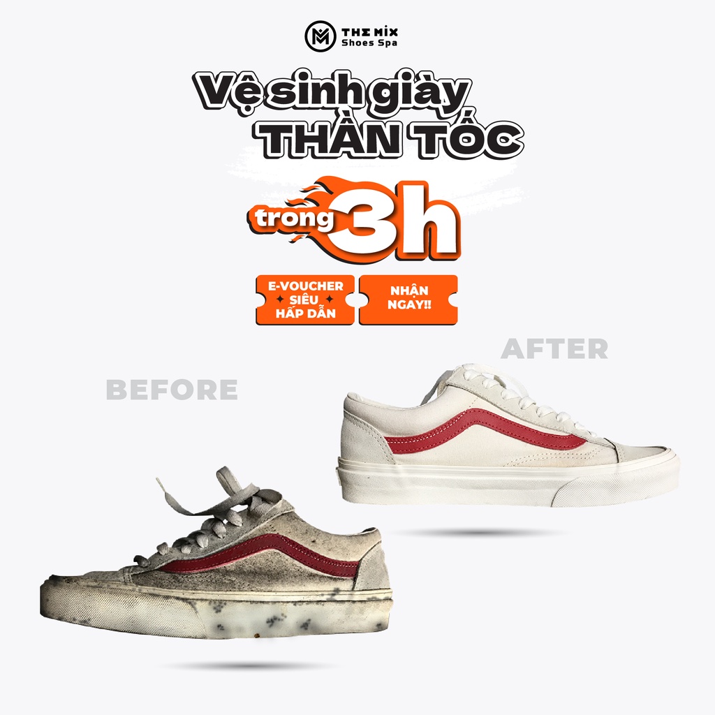 HCM [E-Voucher] Vệ Sinh Giặt Hấp 2 Đôi Sneaker, Giày Thể Thao, Tại The Mix