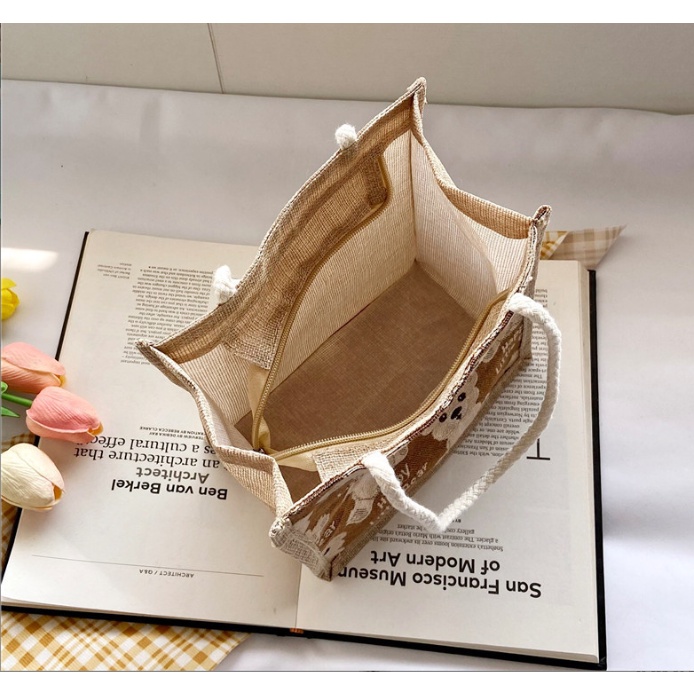 Túi xách Túi Tote basic thời trang Nữ vải canvas siêu xinh siêu đẹp hình chú Gấu có khóa kéo
