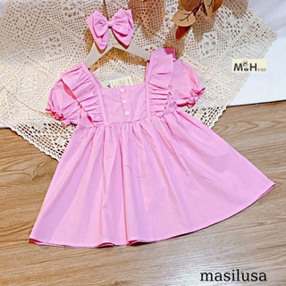 váy thô cotton bé gái kèm cột tóc