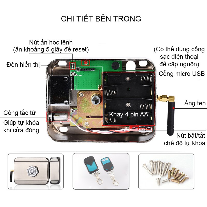 Khóa điện từ không dây R02 điều khiển từ xa kèm 2 remote sóng RF