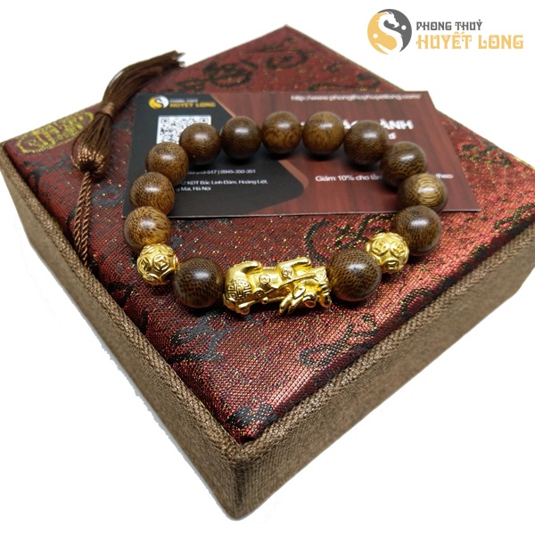 Chuỗi Hạt Trầm Hương Mix Charm Tỳ Hưu Bi Vàng Tài Lộc, Vòng Tay Trầm Hương Phong Thủy Cầu Tài, Cầu Lộc, Bình An
