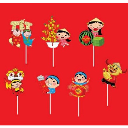 đồ trang trí bánh kem [FREESHIP] thẻ cắm bánh tết ,thần tài