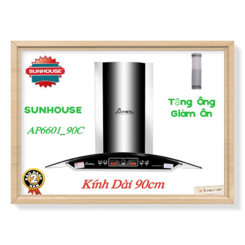 [Mã 159ELSALE hoàn 7% đơn 300K] Máy Hút Mùi Kính Cong Dài 90Cm SUNHOUSE APEX AP6601_90