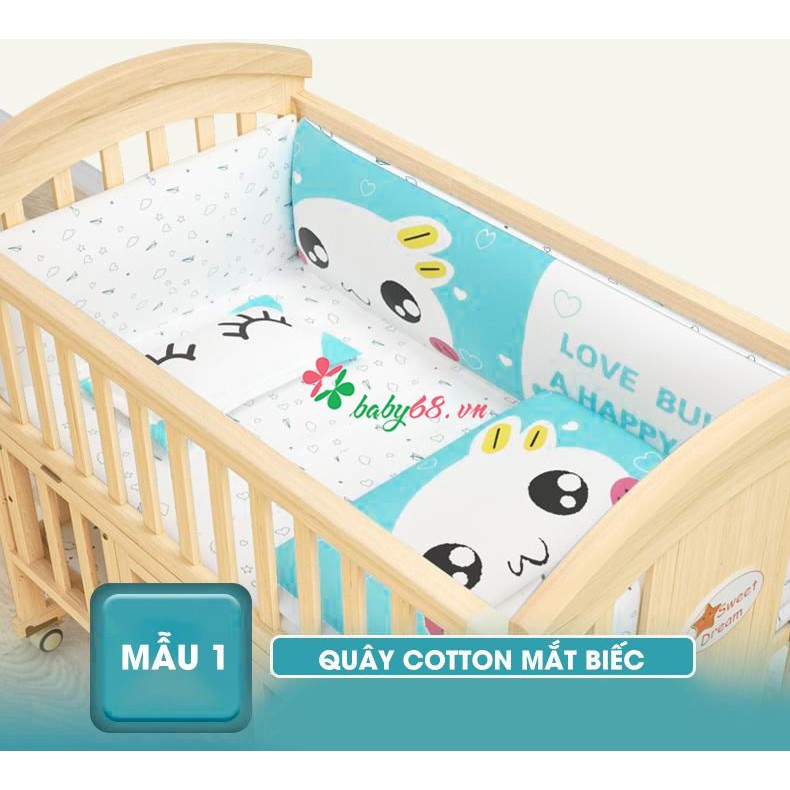 Bộ quây đệm cotton lót nôi cũi cho bé Chilux