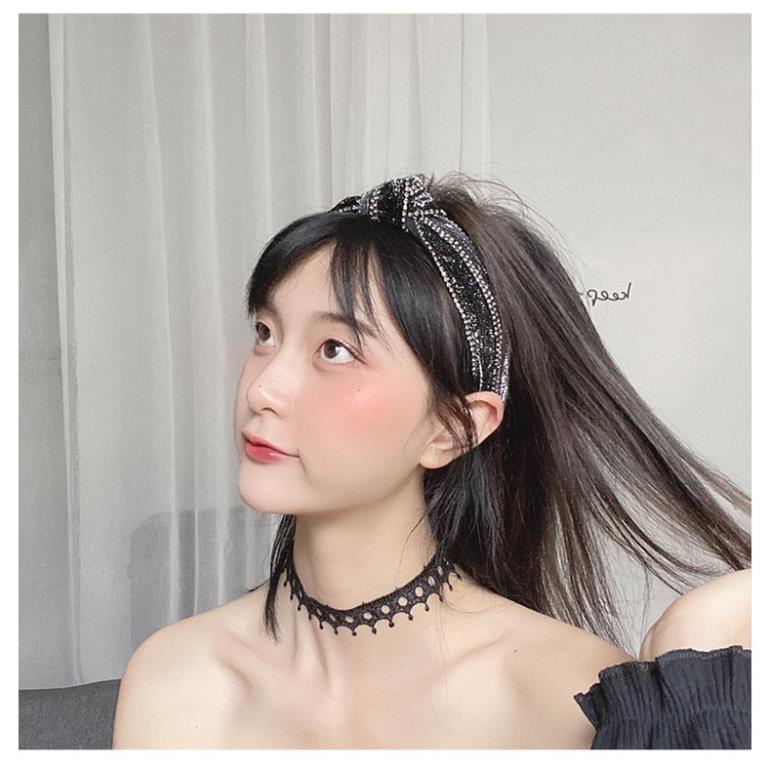 Băng đô bờm cài tóc Turban viền đính đá vải kim tuyến lấp lánh sang trọng, thời trang dự tiệc, June accessories
