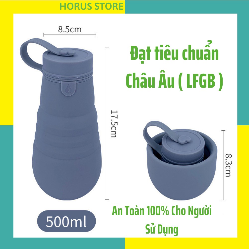 [2 in 1] Bình Nước 500ml Gấp Gọn Thành Ly Nước 200ml Chất Liệu Silicon Cao Cấp