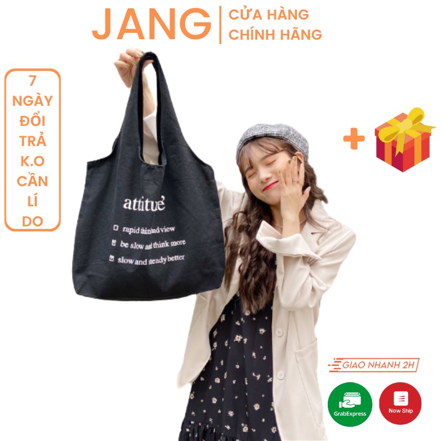 Túi tote canvas attitude' Hàn Quốc siêu hot