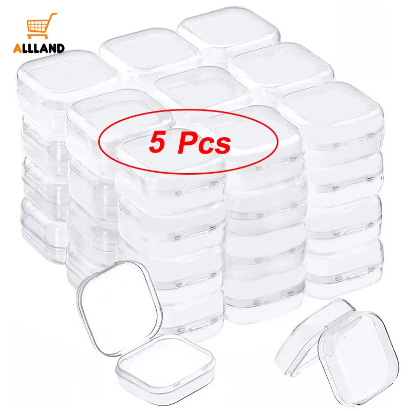 Set 5 Hộp Đựng Trang Sức Hình Vuông Mini Trong Suốt Dễ Thương Cho Nữ