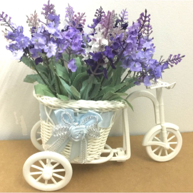 Xe đạp hoa lavender cắm sẵn, giỏ hoa giả siêu đẹp để bàn trang trí nhà cửa