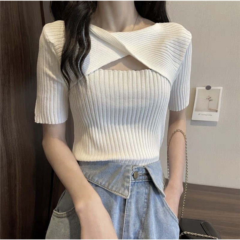 áo len dệt kim kiểu xoắn chéo giữa (8743#)