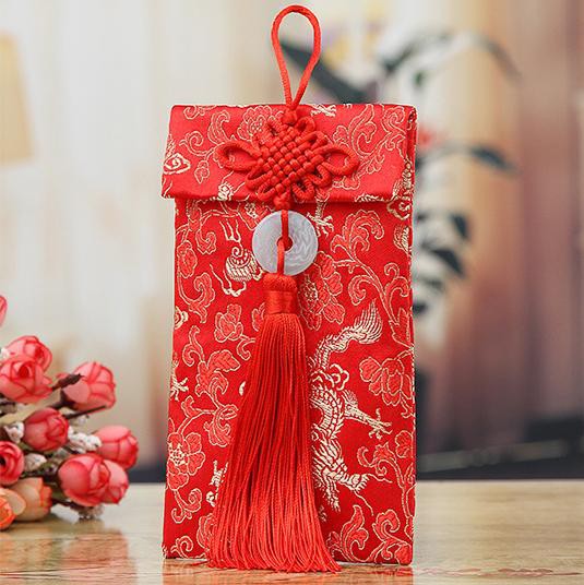 Cặp 2 Bao Lì Xì Vải Thổ Cẩm Đính Tiền Đồng Xinh Xắn Sang Trọng