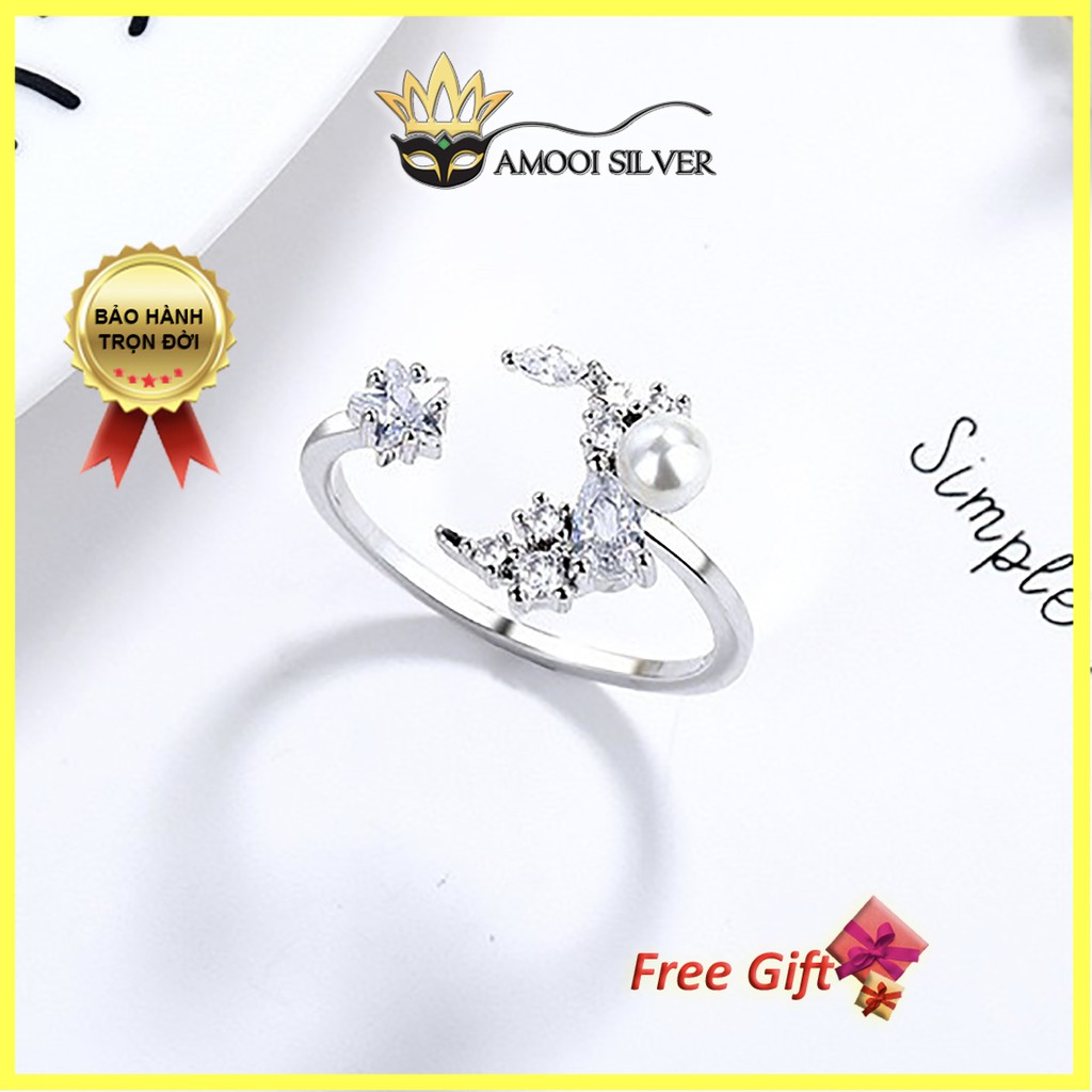Nhẫn bạc S925 freesize mặt trăng ngọc ngà - Amooi Silver AN82