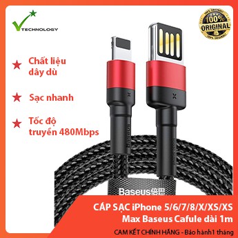 Cáp sạc iPhone 5/6/7/8/X/XS/XS Max Baseus Cafule dài 1m - Hàng chính hãng