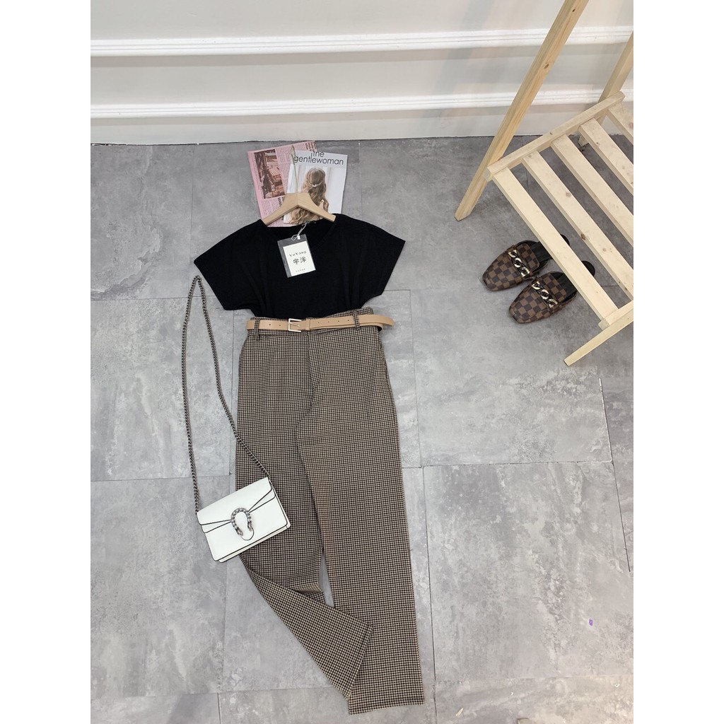 Set Áo Pull Đen Cổ Tim Mix Quần Kẻ Caro Suông [Sale Kịch Sàn] | BigBuy360 - bigbuy360.vn