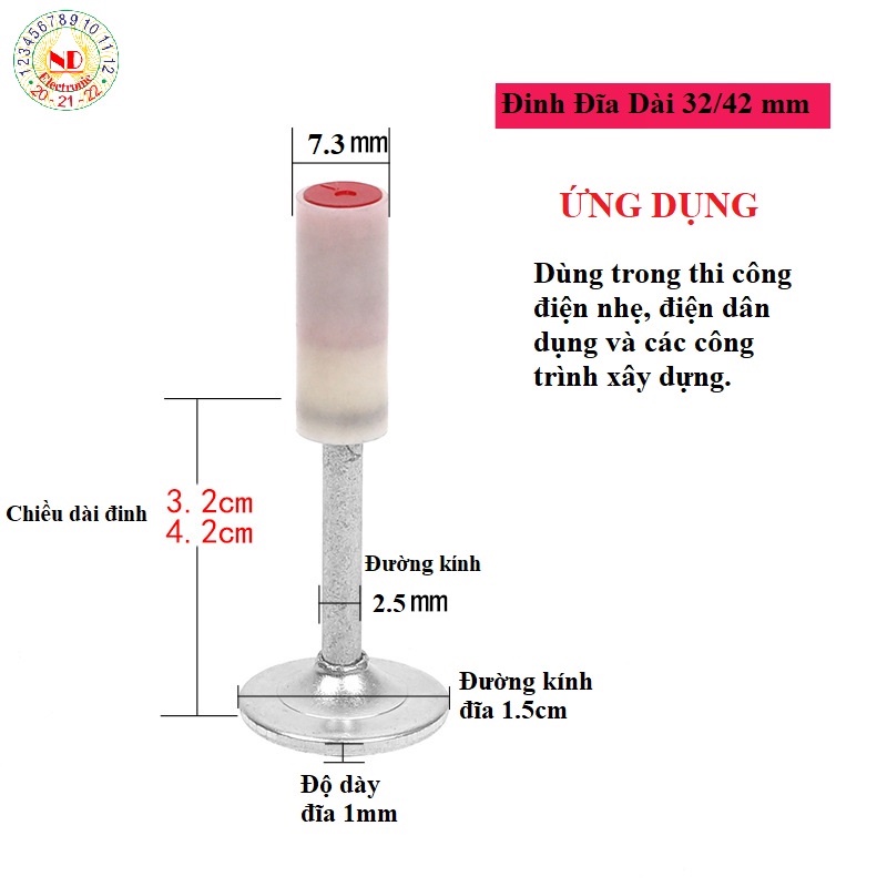 SET 100-200 Đinh Đĩa Dùng Cho Máy Bắn Đinh Mini, Đinh Đĩa Chiều Dài 3.2cm, 4.2cm Kích Cỡ 7.3mm