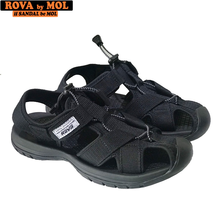 Giày sandal nam bít mũi hiệu Rova đế cao su quai dù thích hợp đi làm đi phượt đạp xe màu đen mã RV626